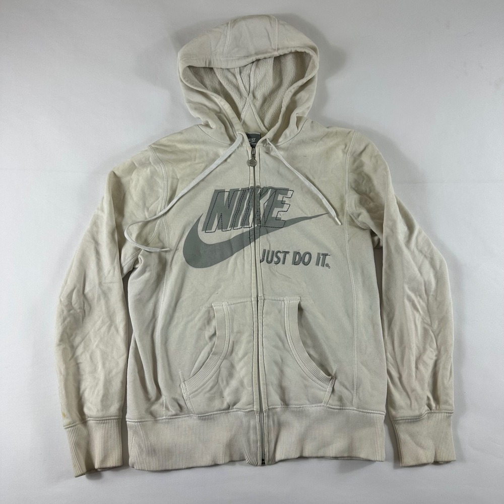Kids Nike Sportswear Beige Zip Up Hoodie Just Do It Logo Size M 8 10‎